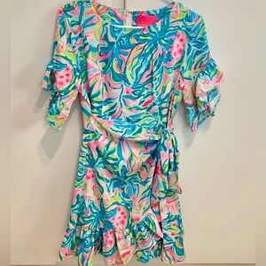 Lilly Pulitzer Darlah Floral Print Stretch Tie-Waist A-Line Dress